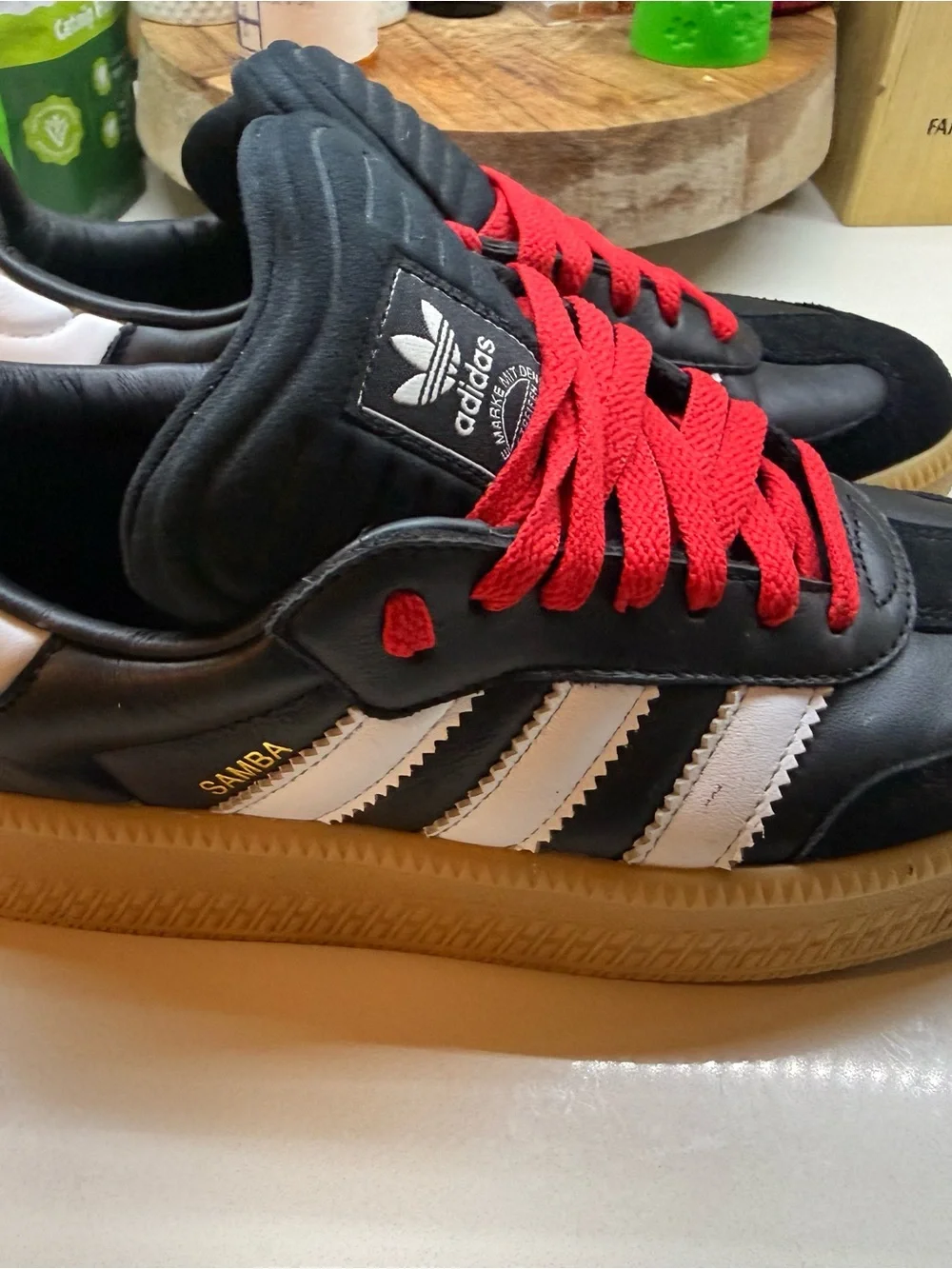 adidas  Black Sneakers with Red Laces and White Stripes